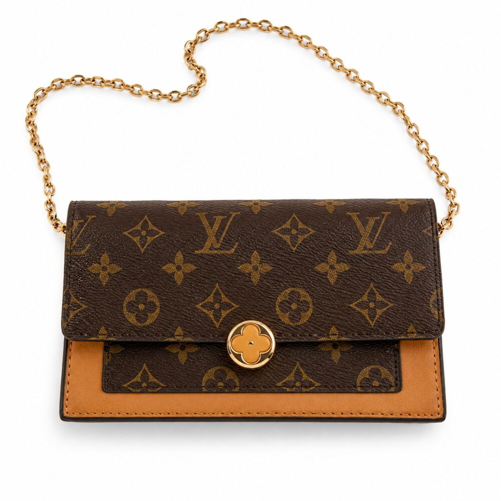 LOUIS VUITTON Monogram Portefeuille Flore Chain Wallet Crossbody Shoulder Bag